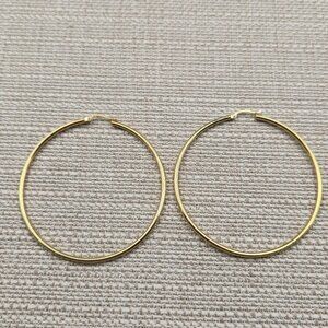 Gold Over Sterling Silver Large Plain Hoop Earrings B871
